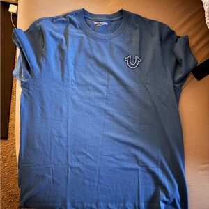 True Religion Blue Short Sleeve Crew with Horseshoe Emblem